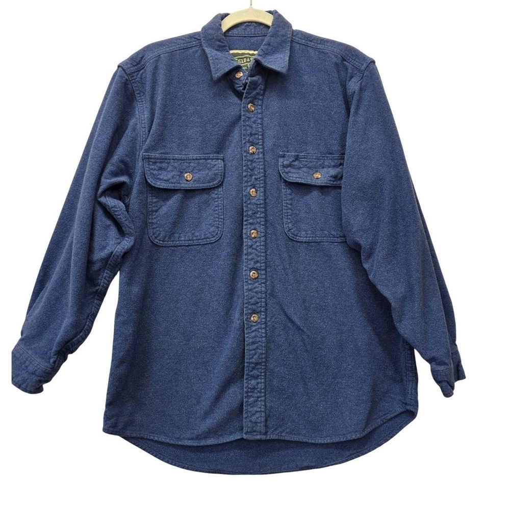 Field & Stream Mens Blue Heavy Flannel Button Down Shirt Size Medium 100% Cotton